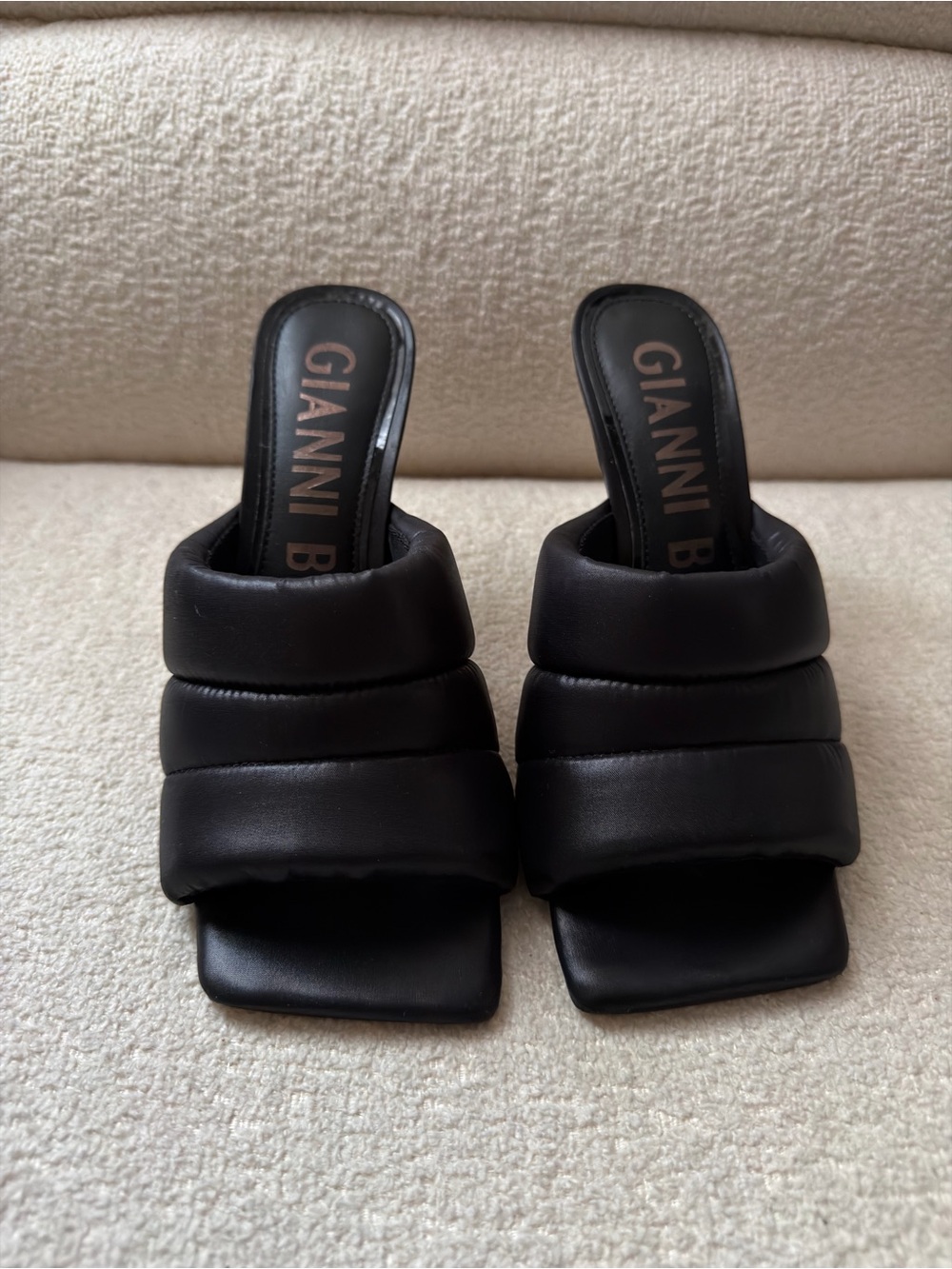 Gianni Bini Black Padded Square-Toe Slide Mules